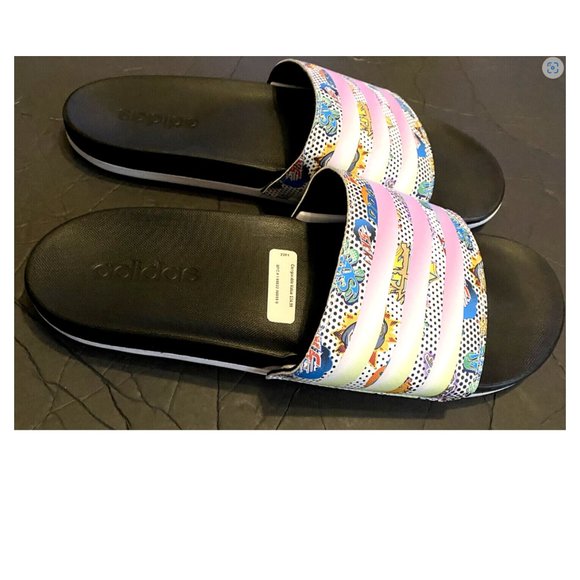 Adidas Adilette Comfort Slides Comics GW5039 Men's Size 12 Blue Pink - Picture 2 of 4